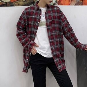 Oversized Long Sleeve Loose Plaid Shirt.